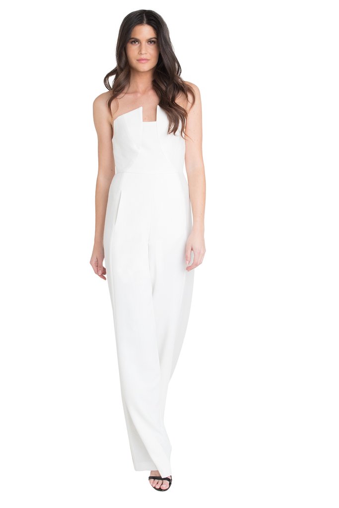 black halo lena jumpsuit white